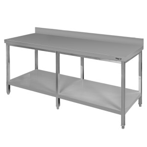 Nerūdijančio plieno stalas, 1800x700x850 mm, su lentyna ir 6 kojomis, MTP005111, Mega-M